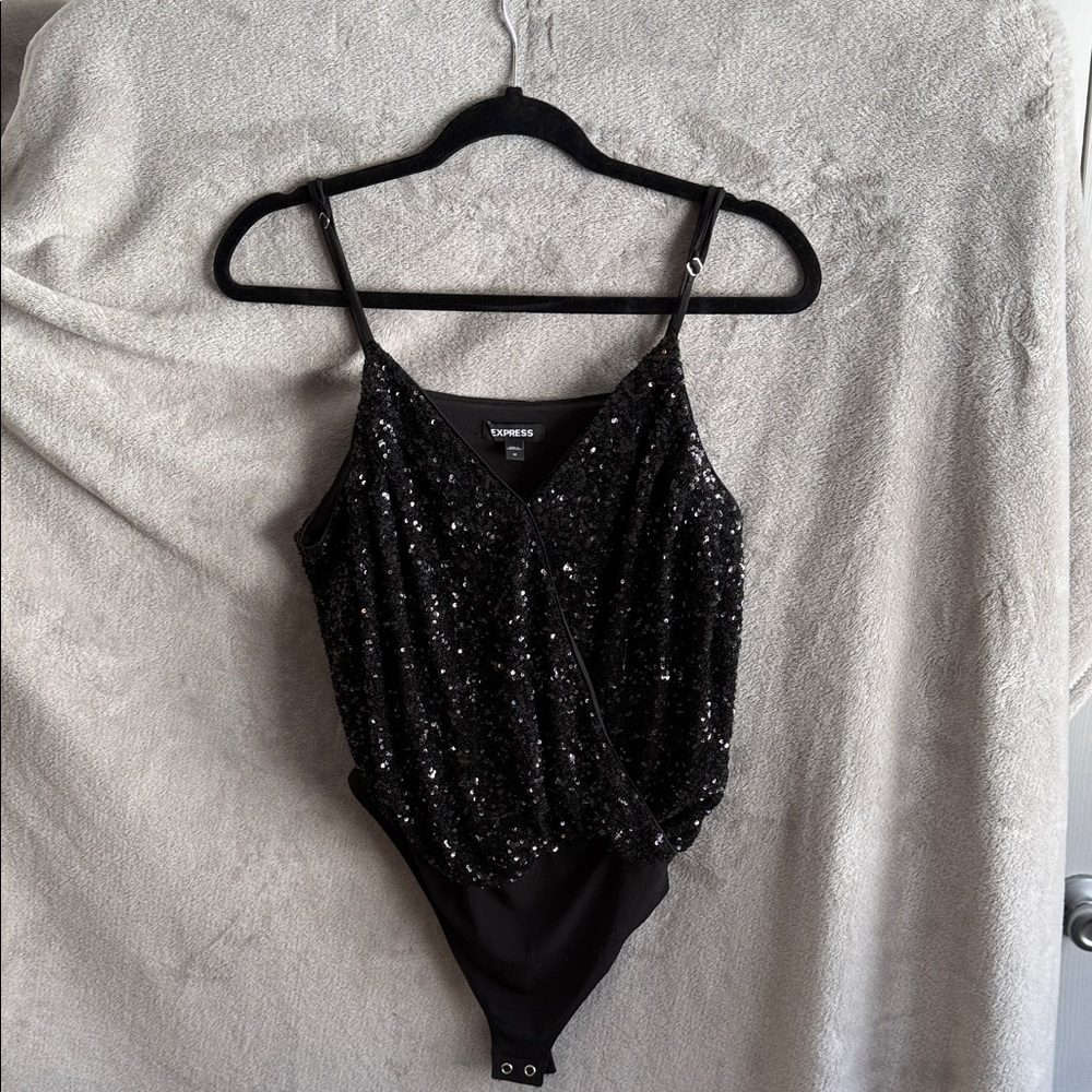 Express Black Sequin Top and wide leg pants